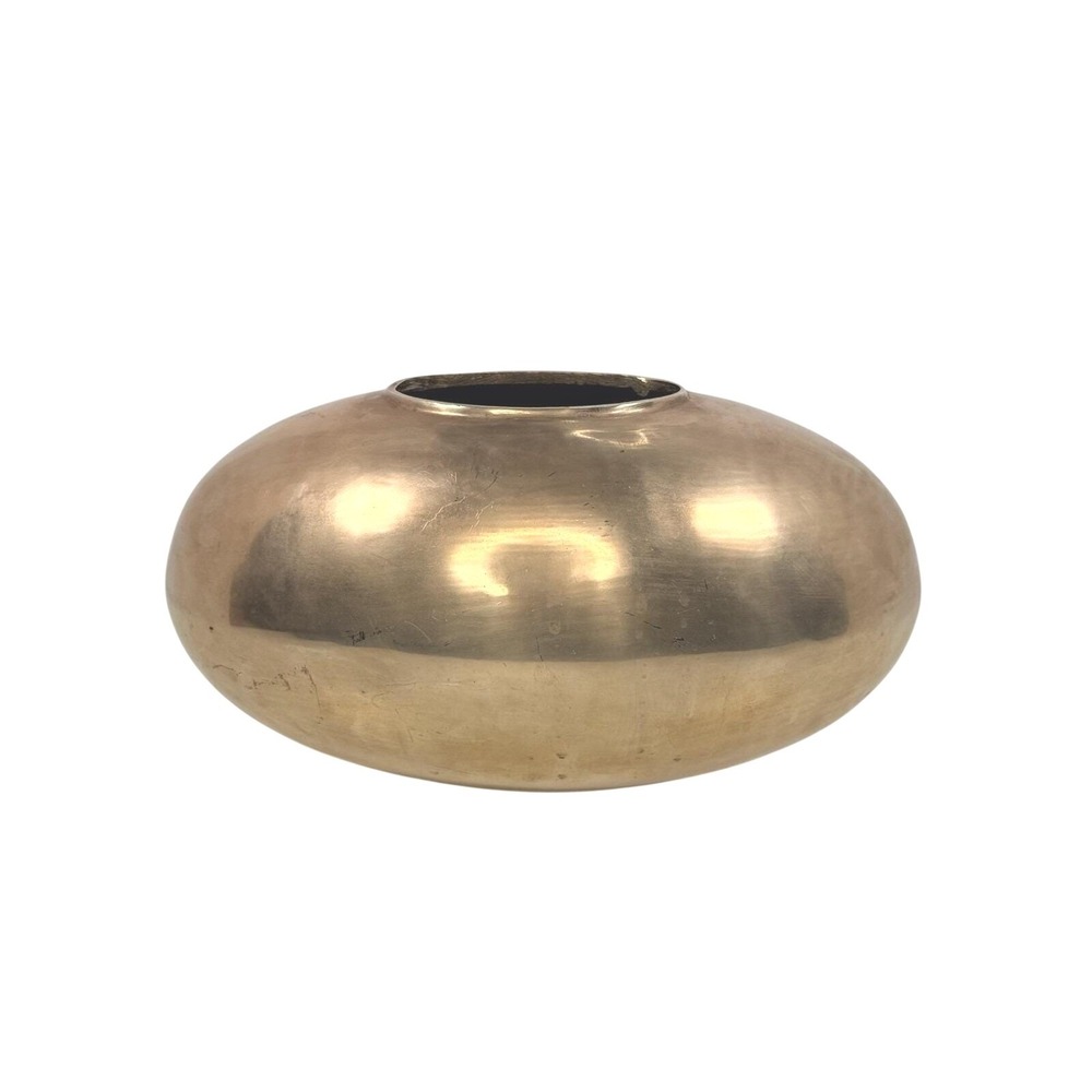 Mid Century Modern Brass Vase Smooth Spherical Shape Heavy Vintage‎ Decor